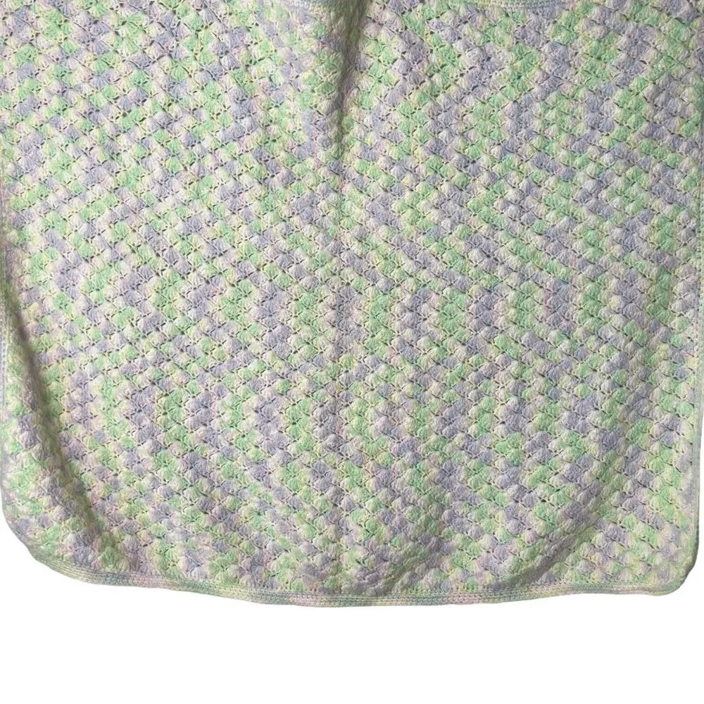 Vintage Crochet Pastel Multicolor Blanket Acrylic Throw Knit Crib Throw‎ Decor